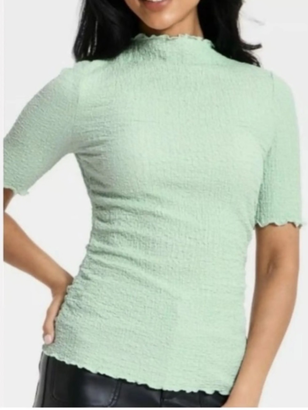 a new day Mint Green Textured Mock Neck Short Sleeve Top